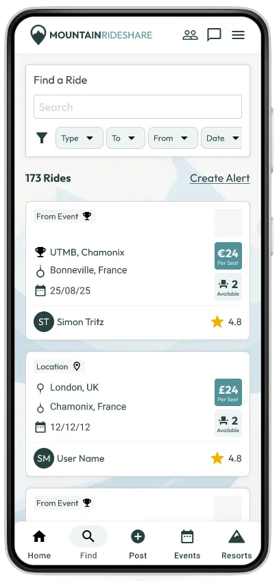 Passenger app interface