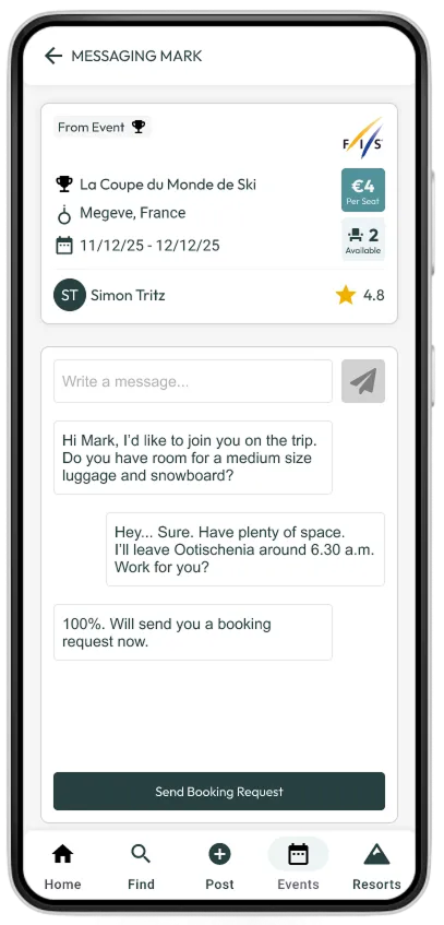 Mountain Rideshare messaging screen