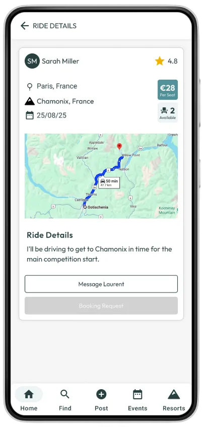 Mountain Rideshare ride detail screen
